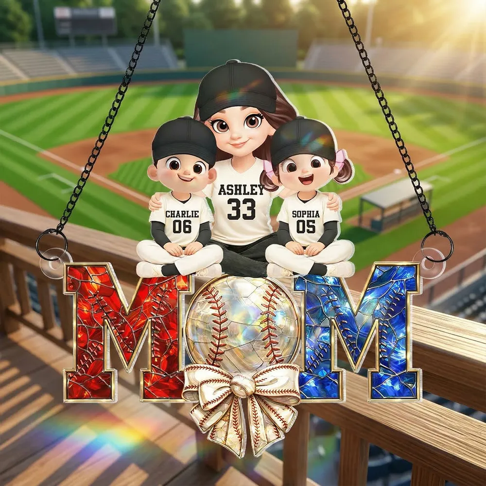 Baseball Mom And Kids - Personalized Acrylic Suncatcher - Mother's Day Gift for Mom, Wife