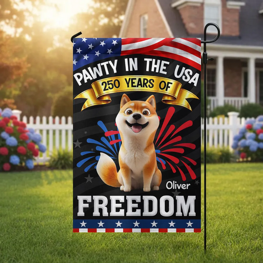 Pawty In The USA - Personalized Garden Flag - Gift For Dog Lovers