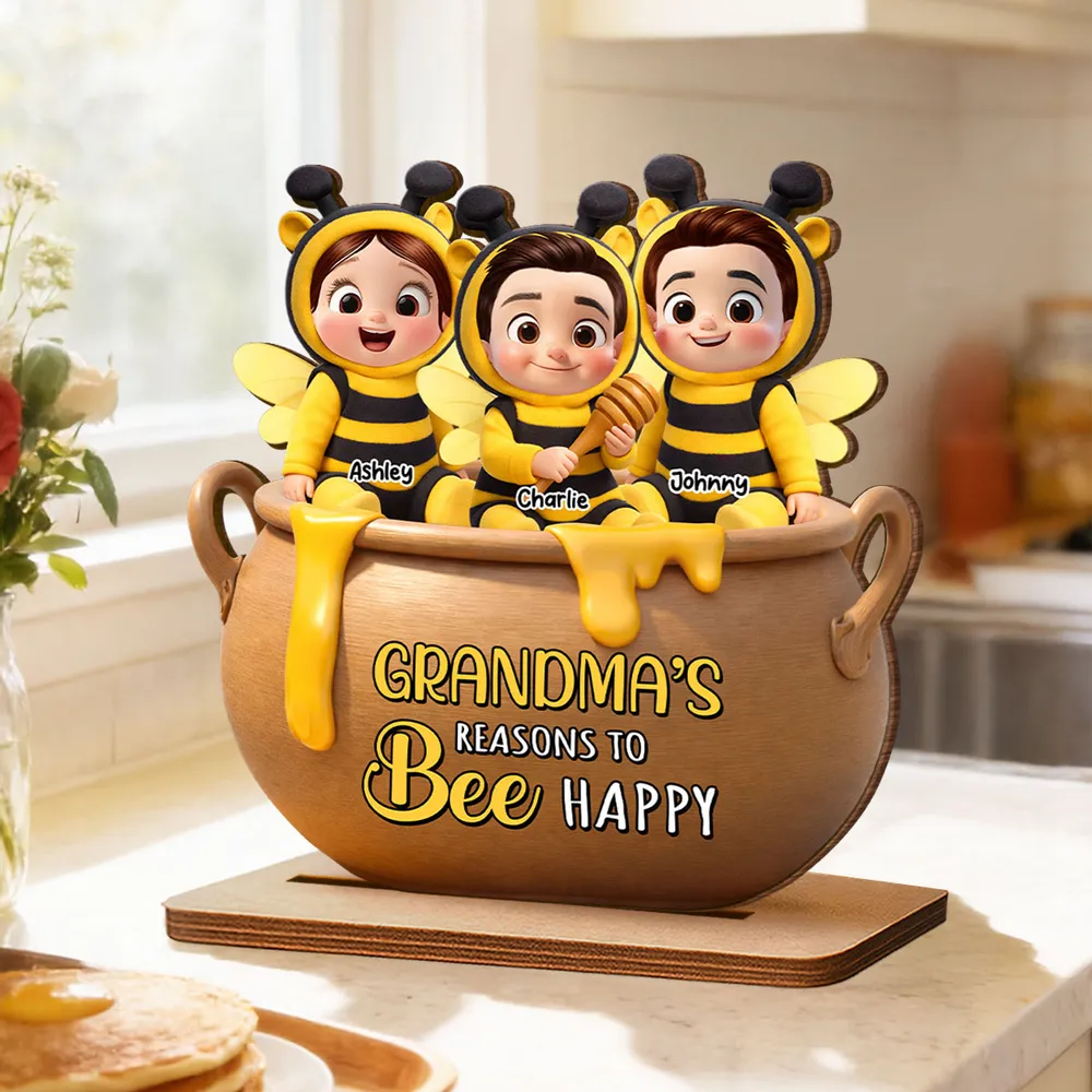 Grandma's Reasons to Bee Happy - Personalized Wooden Plaque - Heartfelt Mother's Day Gift for Grandma Wooden Plaque
