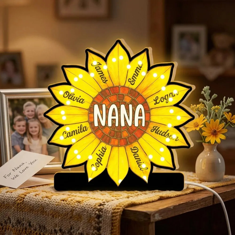 Grandma Sunflower Custom Kids Names - Personalized Suncatcher Night Light - Gift For Grandma, Mom