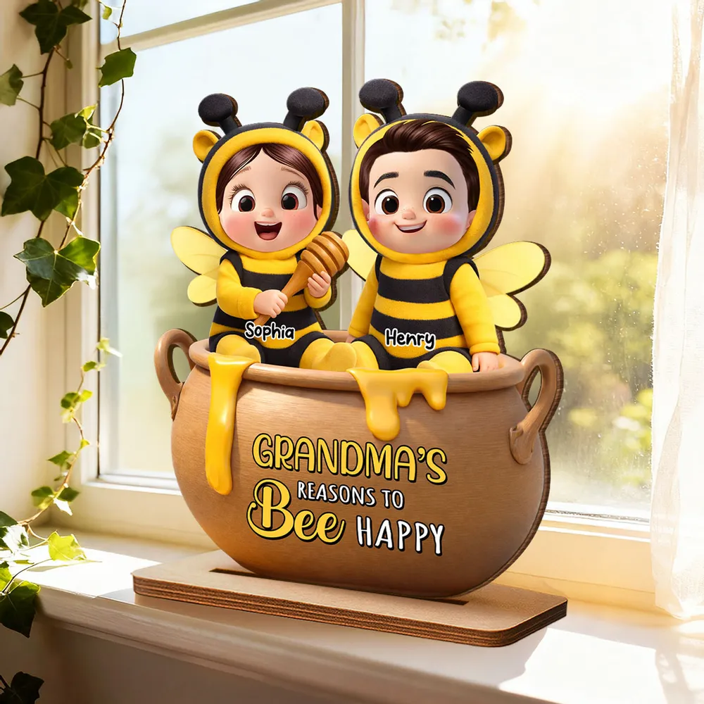 Grandma's Reasons to Bee Happy - Personalized Wooden Plaque - Heartfelt Mother's Day Gift for Grandma Wooden Plaque