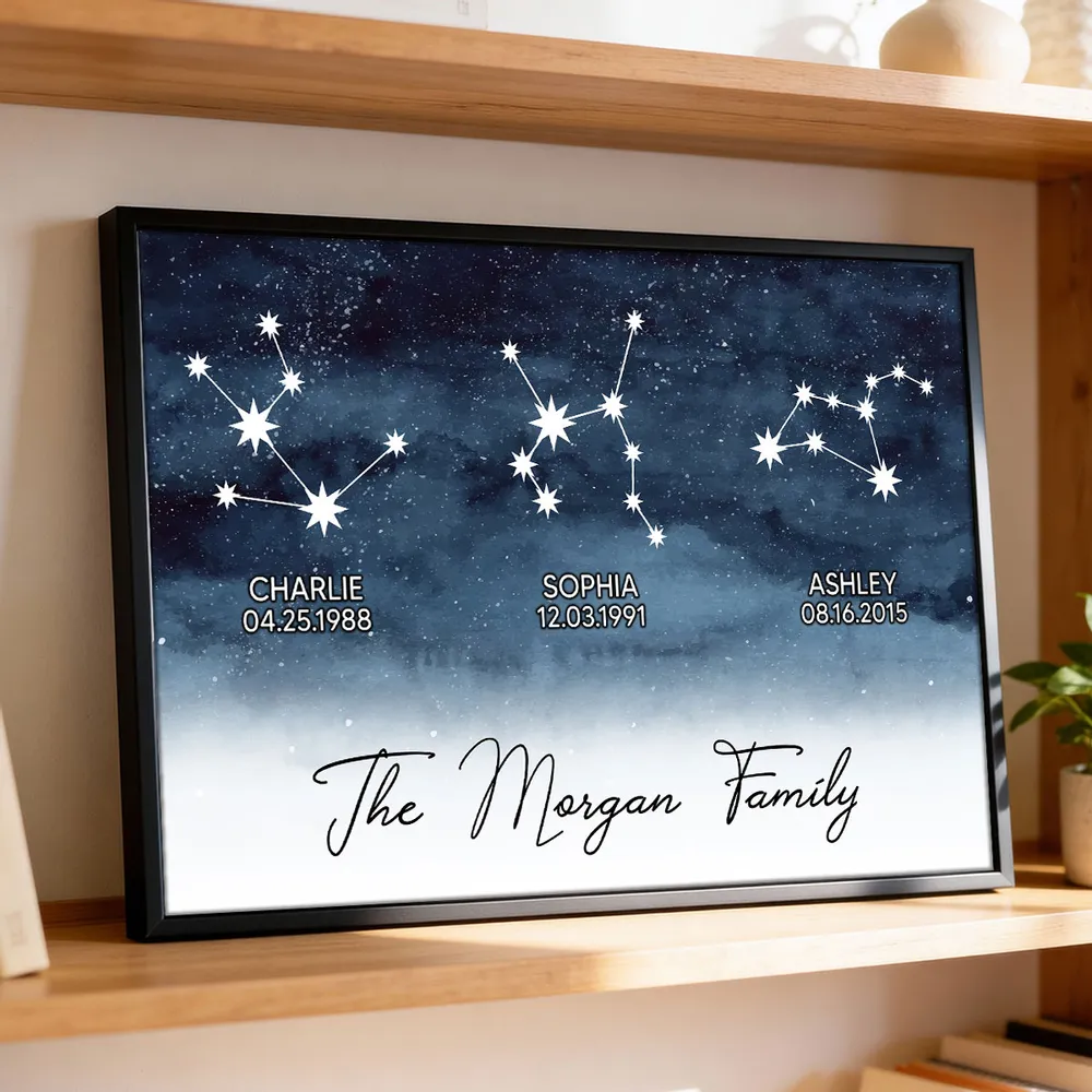 Starry Night Family Zodiac Constellation Astrology Star Sign Art - Personalized Poster - Gift For Mom, Dad