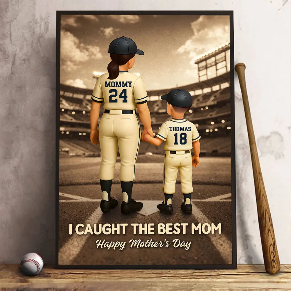 We Caught the Best Mom Retro Wall Art - Personalized Poster - Sentimental Mother's Day Keepsake for Mom, Wife