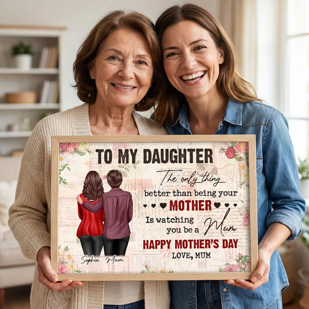 To My Daughter From Mum Vintage Floral Newspaper - Personalised Poster - UK Mother's Day