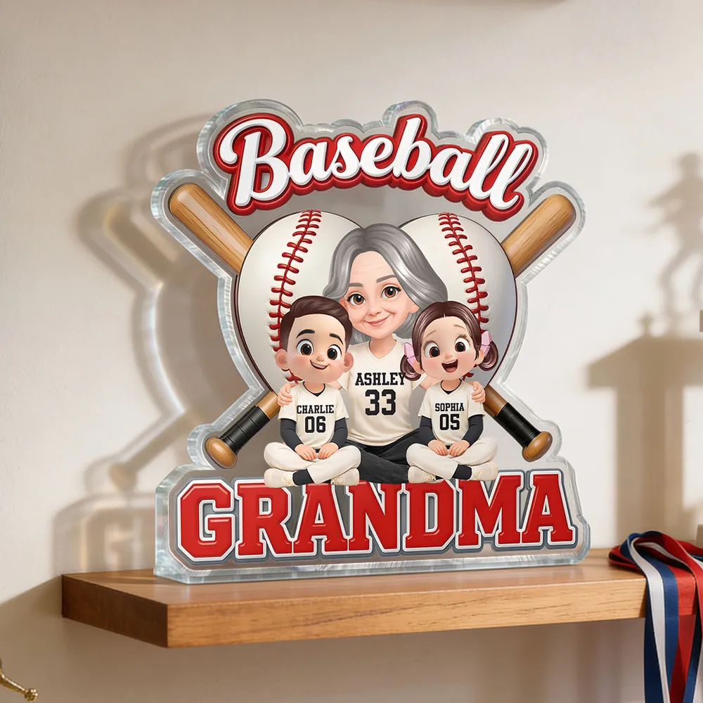 Little Sluggers Crew Baseball Grandma - Personalized Acrylic Block Plaque - Mother's Day Gift For Grandma, Mom