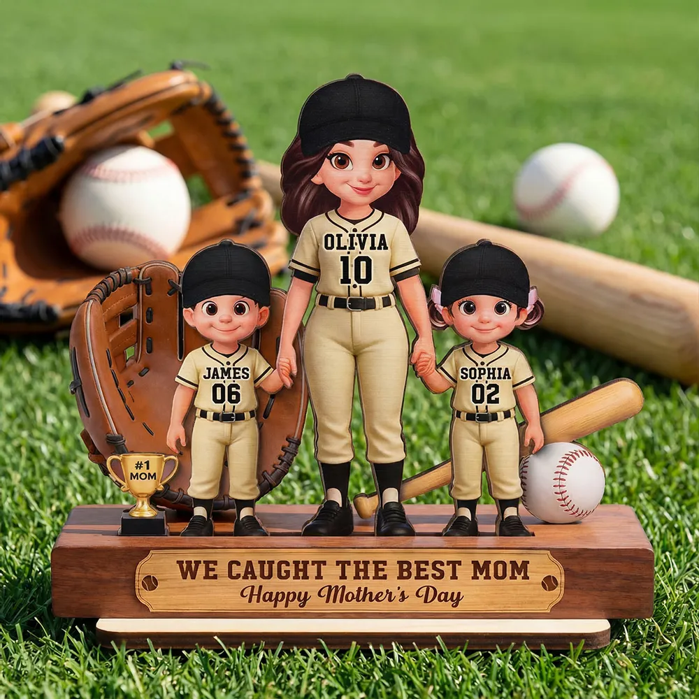 Baseball Mom And Kids We Caught The Best Mom - Personalized Wooden Plaque - Mother's Day Gift For Baseball Mom