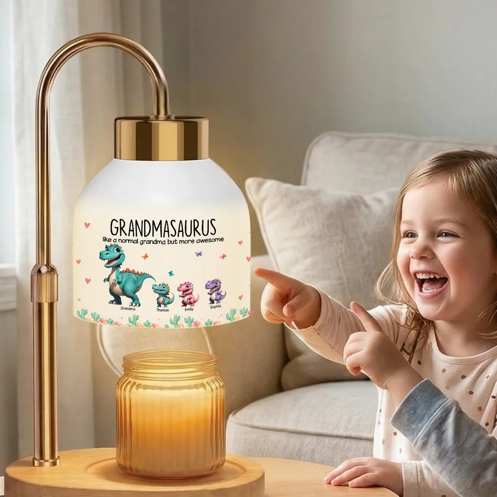 Grandmasaurus And Kids Cartoon Dinosaurs - Personalized Candle Warmer Lamp - Mother's Day Gift For Grandma