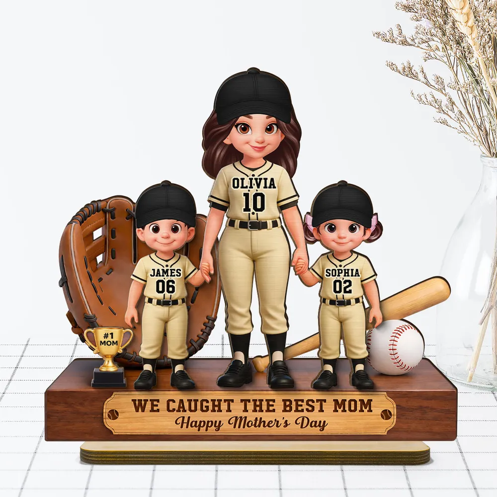 Baseball Mom And Kids We Caught The Best Mom - Personalized Wooden Plaque - Mother's Day Gift For Baseball Mom