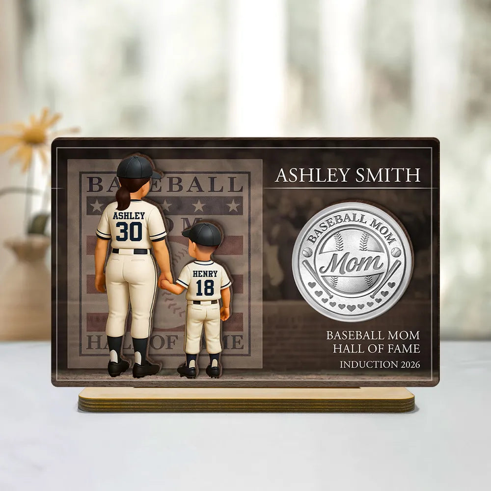 Baseball Mom Hall Of Fame - Personalized 2-Layered Wooden Plaque - Mother's Day Gift, Gift For Mom