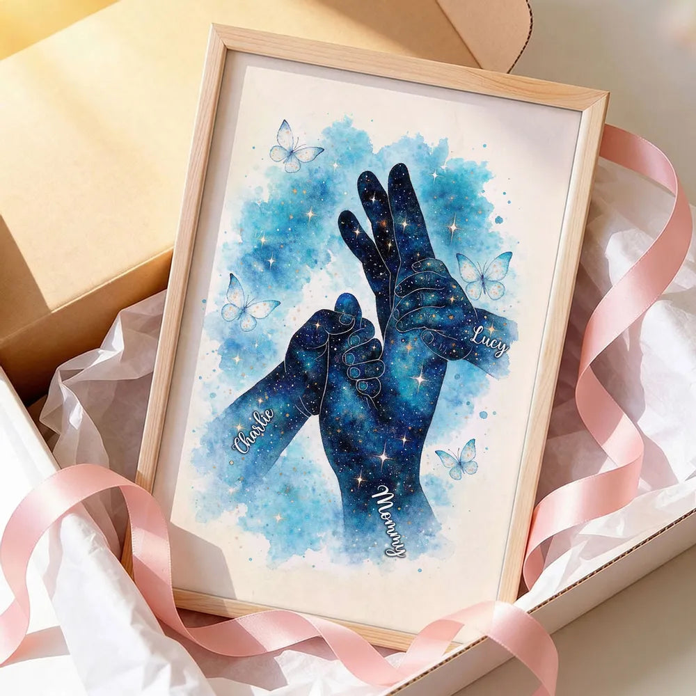 Kids Holding Mom Hand - Personalized Poster - Heartfelt Mother's Day Gift for Mom, Wife