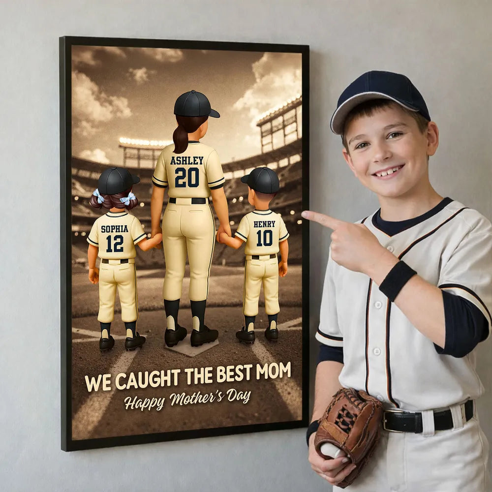 We Caught the Best Mom Retro Wall Art - Personalized Poster - Sentimental Mother's Day Keepsake for Mom, Wife