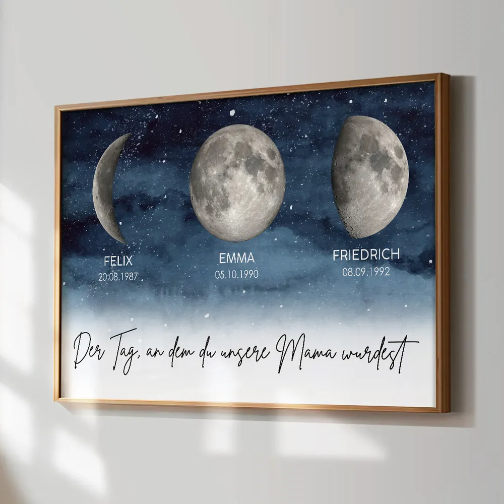 Sternennacht - Der Tag, an dem du Mama wurdest - Personalisiertes Poster mit Geburtsmondphase