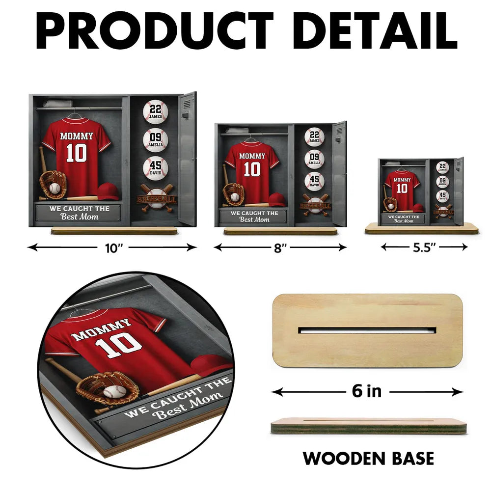 Mom Kids Baseball Locket Room - Personalized 2-Layered Wooden Plaque - Gift For Mom