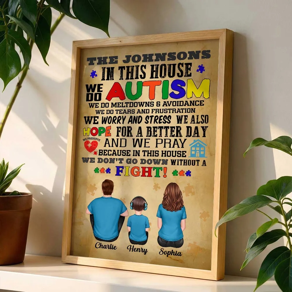 In This House We Do Autism Family Back View - Personalized Poster