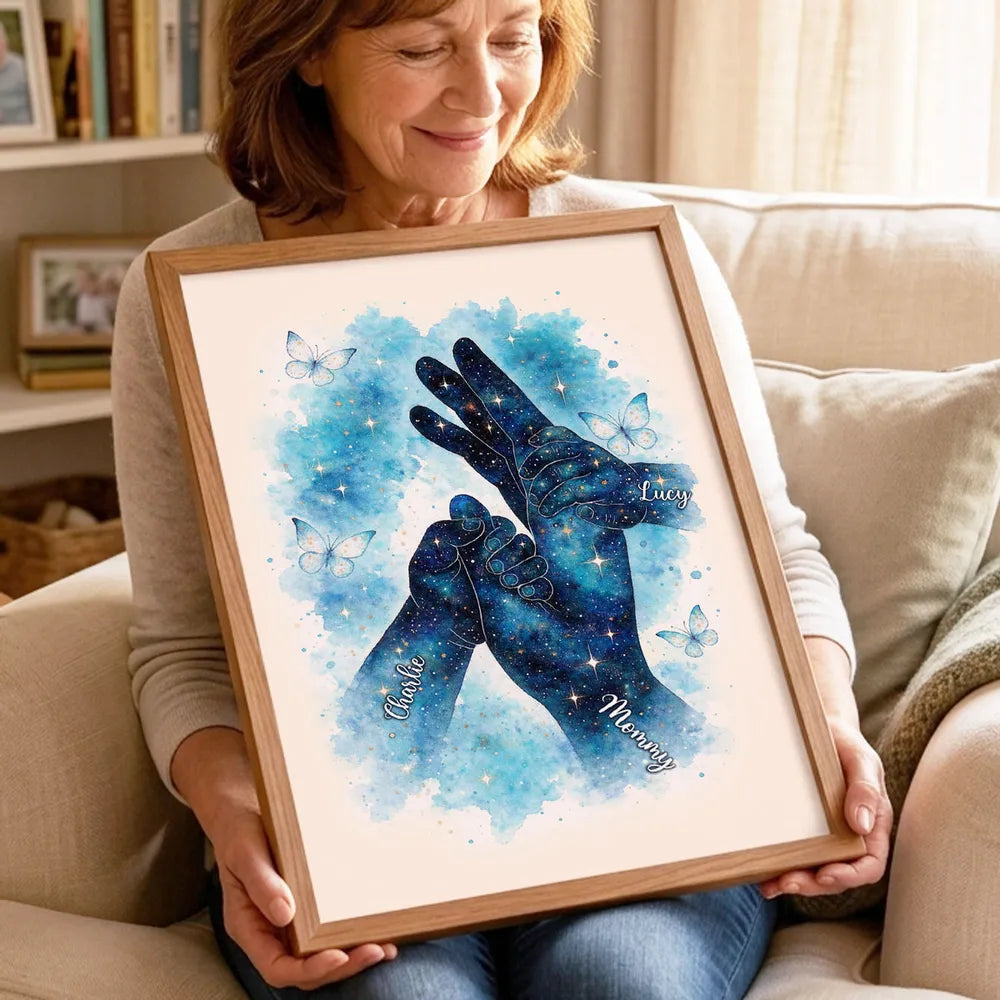 Kids Holding Mom Hand - Personalized Poster - Heartfelt Mother's Day Gift for Mom, Wife