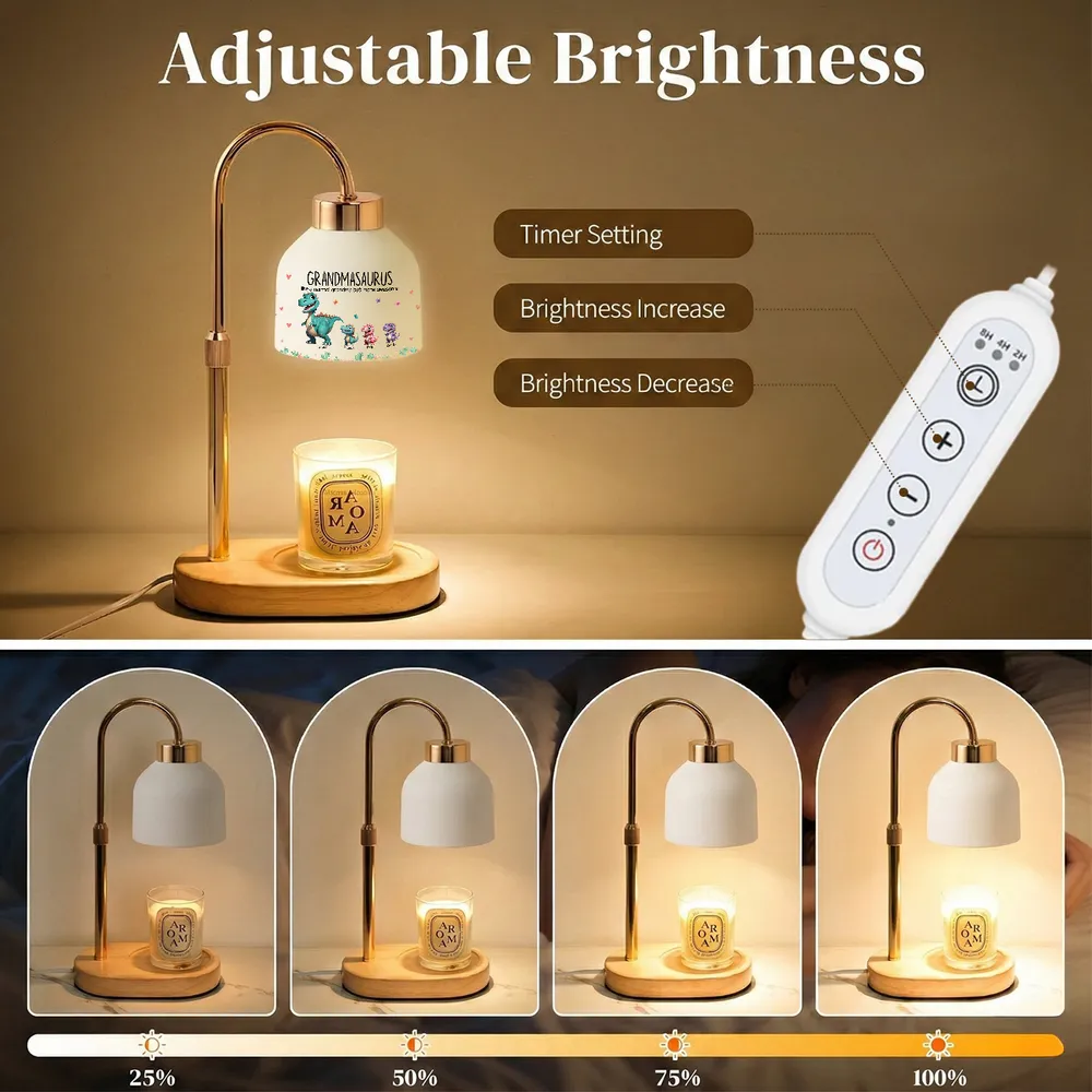 Grandmasaurus And Kids Cartoon Dinosaurs - Personalized Candle Warmer Lamp - Mother's Day Gift For Grandma