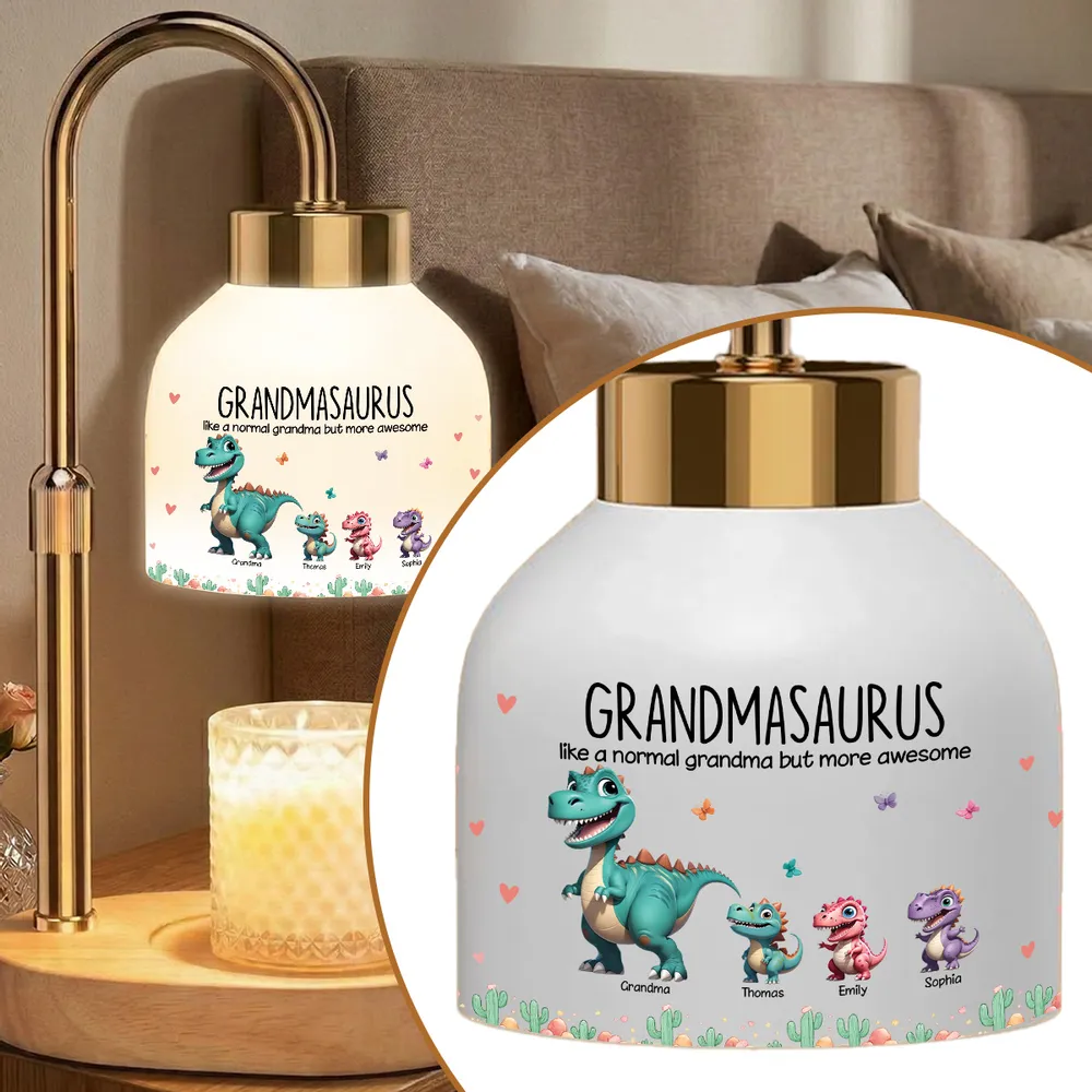 Grandmasaurus And Kids Cartoon Dinosaurs - Personalized Candle Warmer Lamp - Mother's Day Gift For Grandma