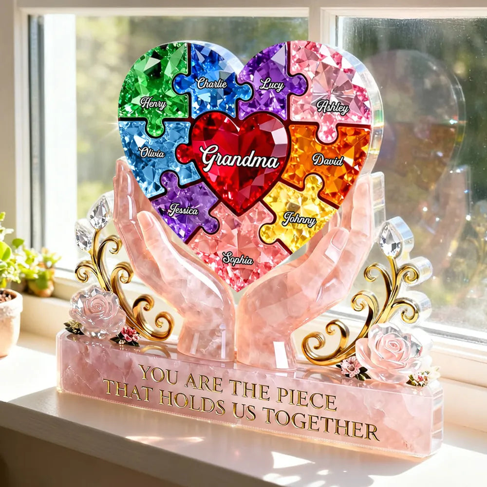 Precious Puzzle Heart Grandma - Personalized Acrylic Block Plaque - Heartfelt Gift For Grandma