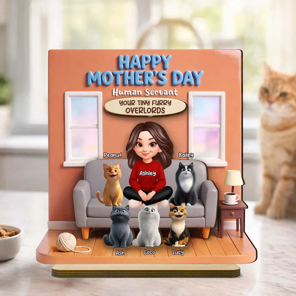 Happy Mother's Day Human Servant - Personalized Wooden Plaque - Gift for Cat Moms