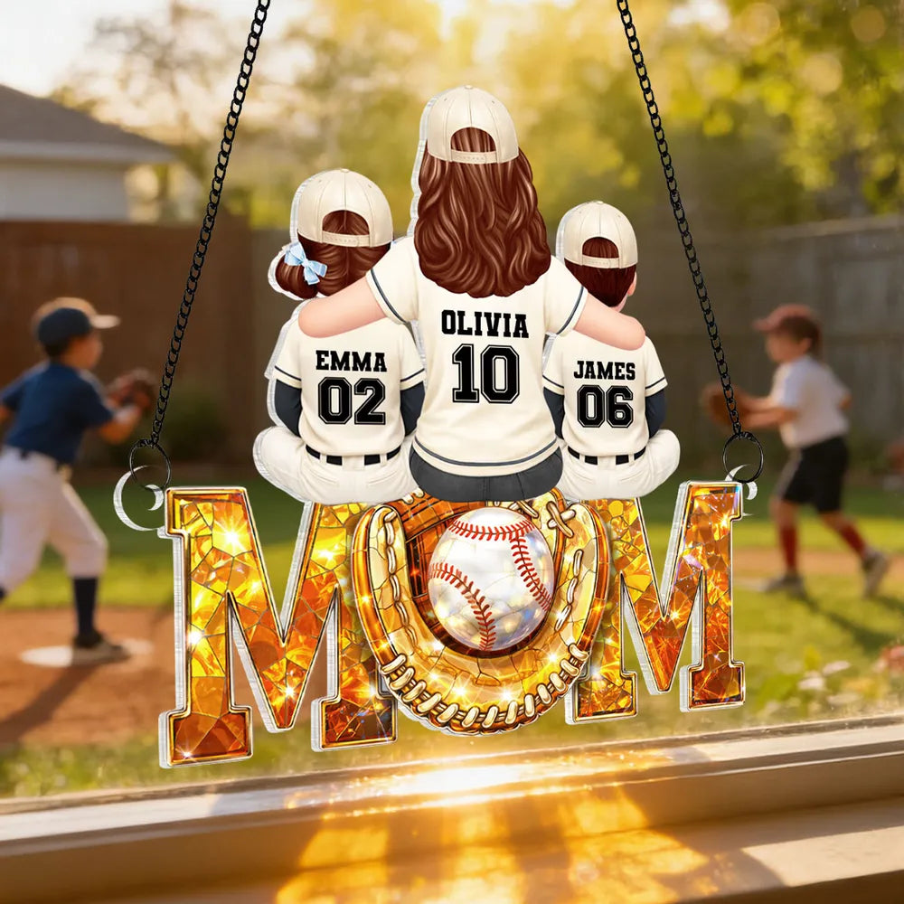 Baseball Mom And Kids We Caught The Best Mom - Personalized Suncatcher - Heartfelt Mother's Day Gift for Mom, Wife