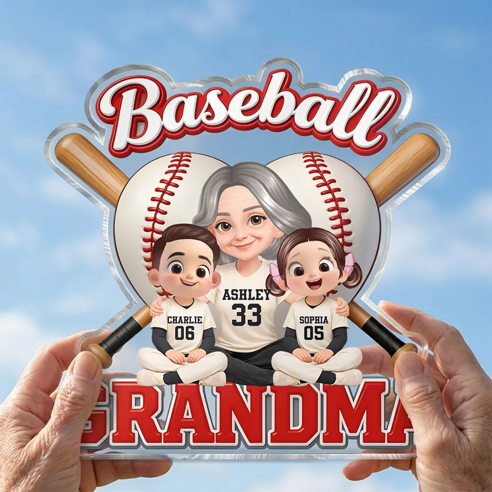 Little Sluggers Crew Baseball Grandma - Personalized Acrylic Block Plaque - Mother's Day Gift For Grandma, Mom