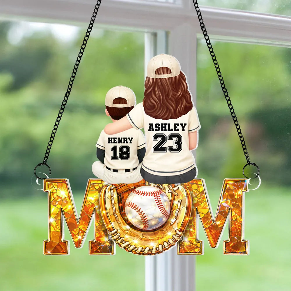 Baseball Mom And Kids We Caught The Best Mom - Personalized Suncatcher - Heartfelt Mother's Day Gift for Mom, Wife