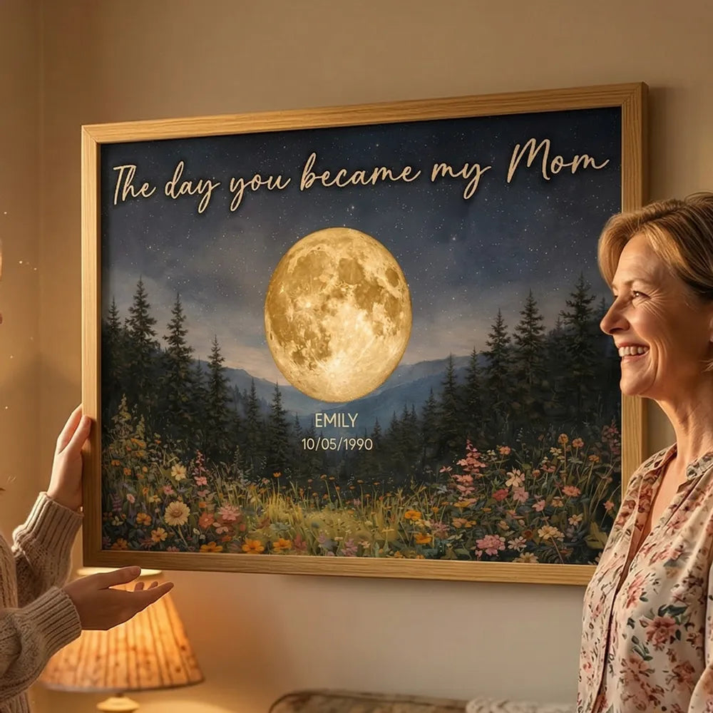 Mystical Midnight The Day You Become Mom Grandma Custom Birth Moon Phase - Personalized Poster - Mother's Day Gift For Mom, Grandma