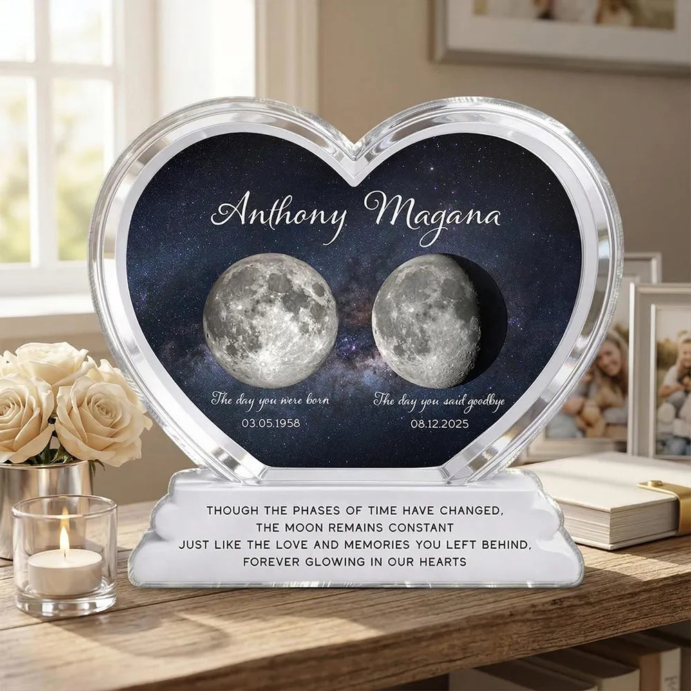 Lost Loved One Moon Phase Art 2D Flat - Personalized Acrylic Block Plaque - Memorial Keepsake Sympathy Gift