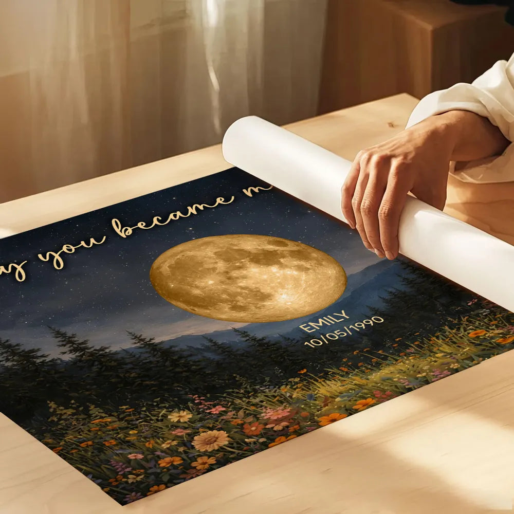 Mystical Midnight The Day You Become Mom Grandma Custom Birth Moon Phase - Personalized Poster - Mother's Day Gift For Mom, Grandma