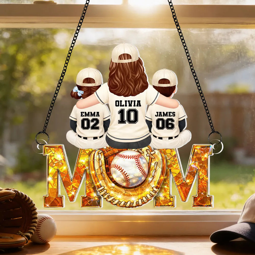 Baseball Mom And Kids We Caught The Best Mom - Personalized Suncatcher - Heartfelt Mother's Day Gift for Mom, Wife
