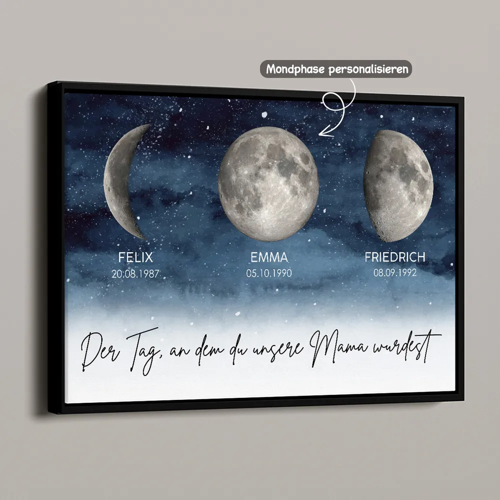 Sternennacht - Der Tag, an dem du Mama wurdest - Personalisiertes Poster mit Geburtsmondphase