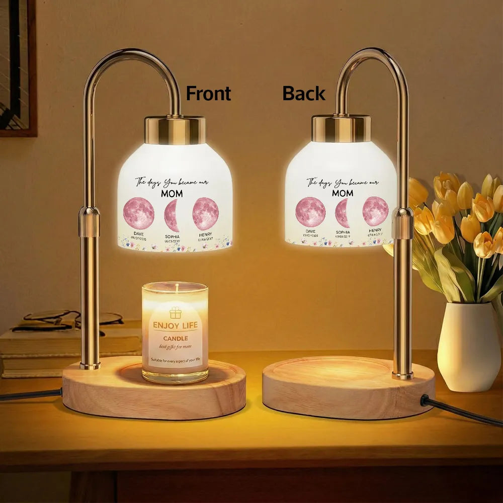The Days You Became Our Mom Grandma Custom Pink Moon Phase By Date - Personalized Candle Warmer Lamp