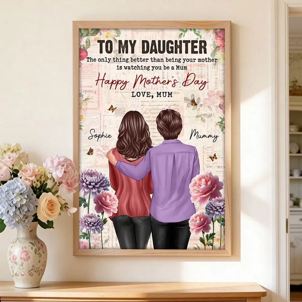 Vintage Floral Newspaper To My Daughter From Mum Birth Month Flower - Personalised Poster