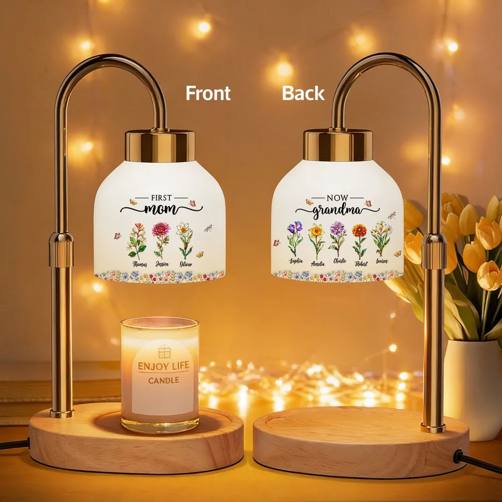 First Mom Now Grandma Custom Birth Flower - Personalized Candle Warmer Lamp