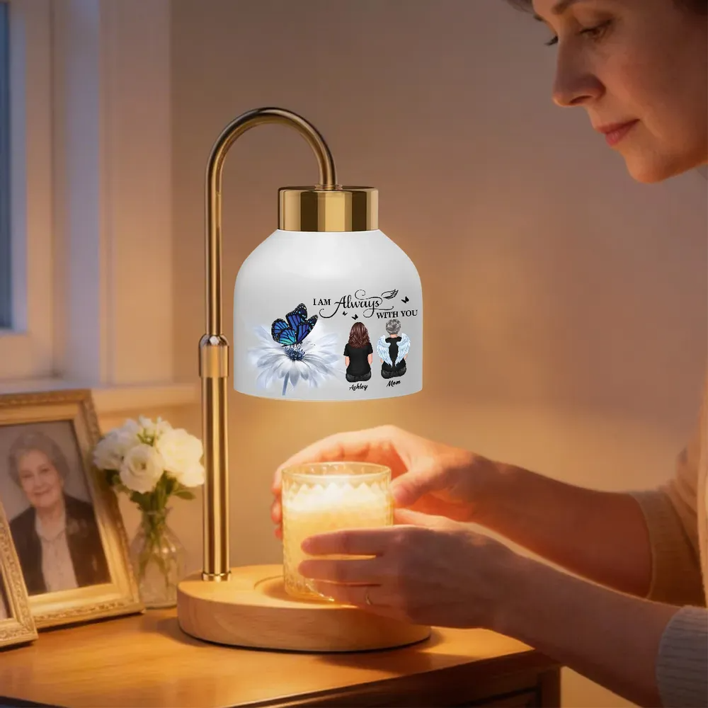 Always With You Memorial Butterfly On Daisy - Personalized Candle Warmer Lamp - Memorial Gift, Remembrance Keepsake