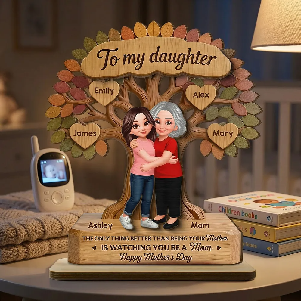 To My Daughter From Mom Happy Mother's Day Tree Of Life Custom Kids Names - Personalized Wooden Plaque - Mother's Day Gift For Daughter