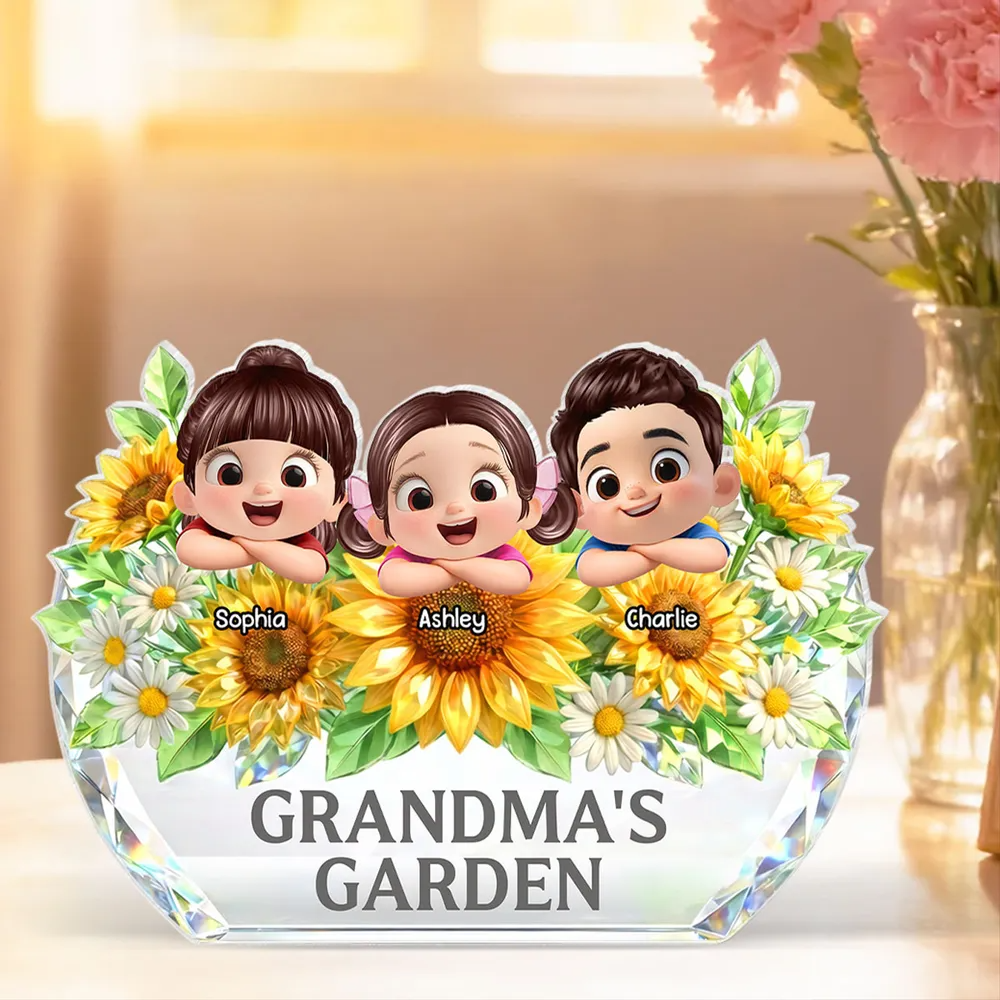 Grandma's Sunflower Garden - Personalized Acrylic Block Plaque - Mother's Day Gift for Grandma, Mom, Wife
