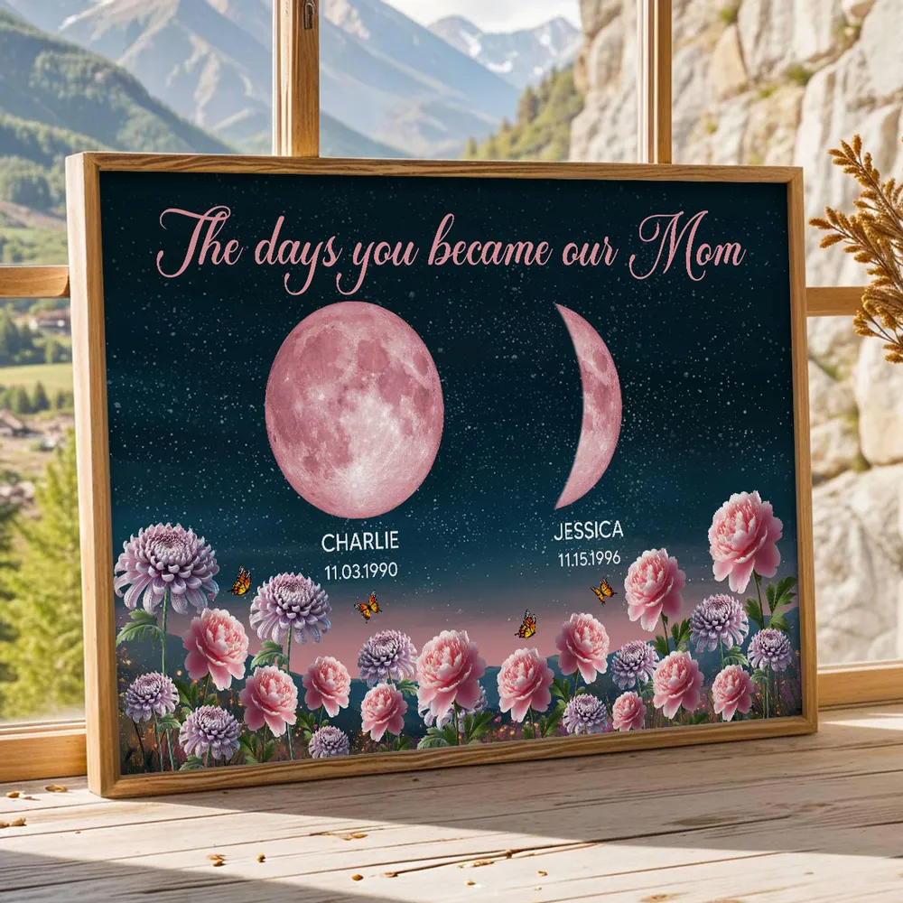 Birth Month Flowers The Day You Become Mum Grandma Custom Birth Moon Phase - Personalised Poster, Mother's Day Gift For Mum, Grandma