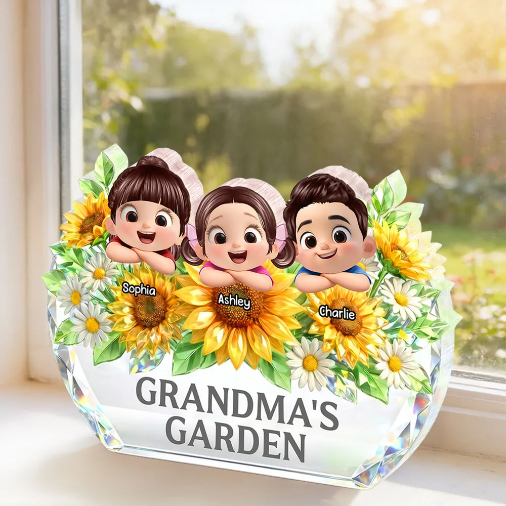 Grandma's Sunflower Garden - Personalized Acrylic Block Plaque - Mother's Day Gift for Grandma, Mom, Wife