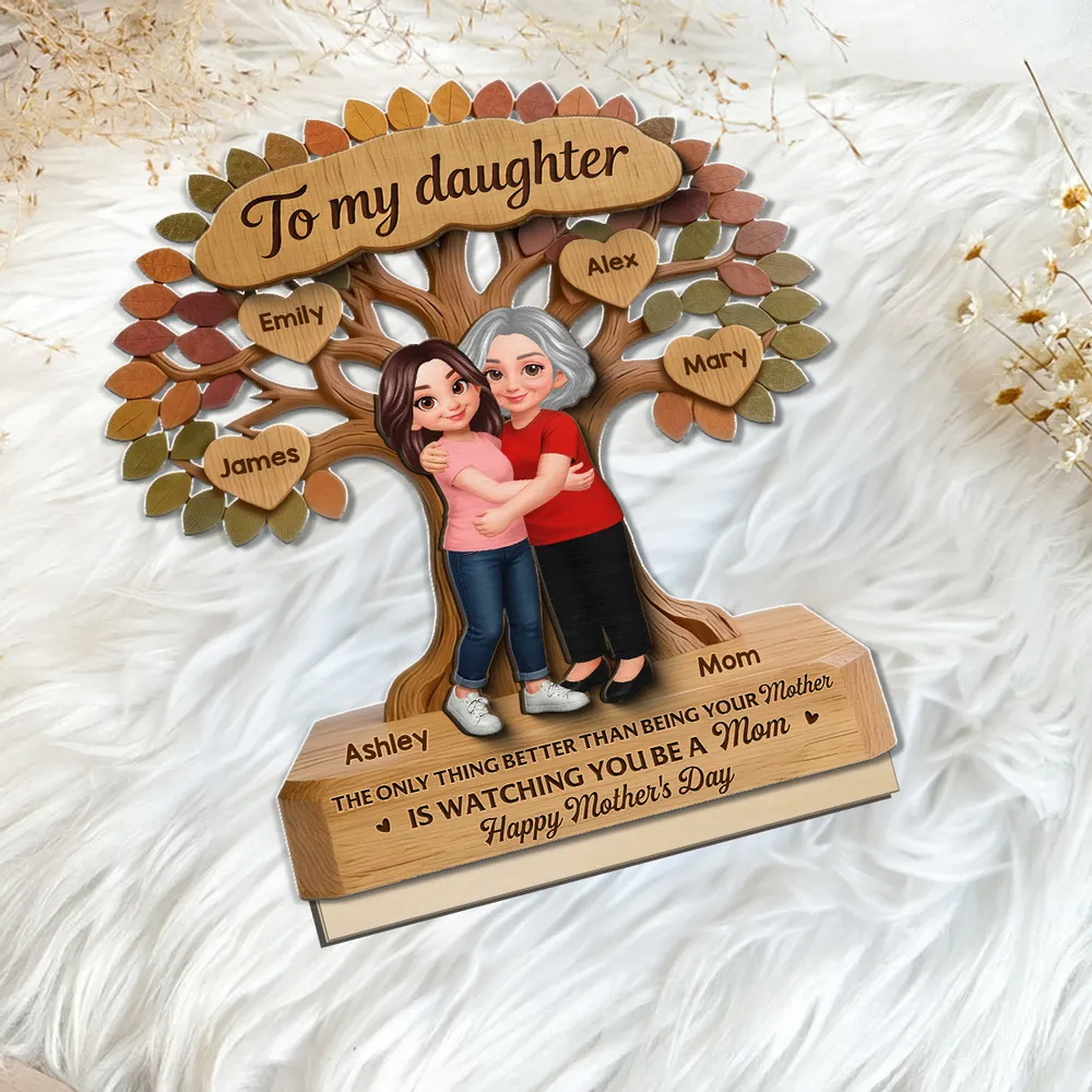 To My Daughter From Mom Happy Mother's Day Tree Of Life Custom Kids Names - Personalized Wooden Plaque - Mother's Day Gift For Daughter