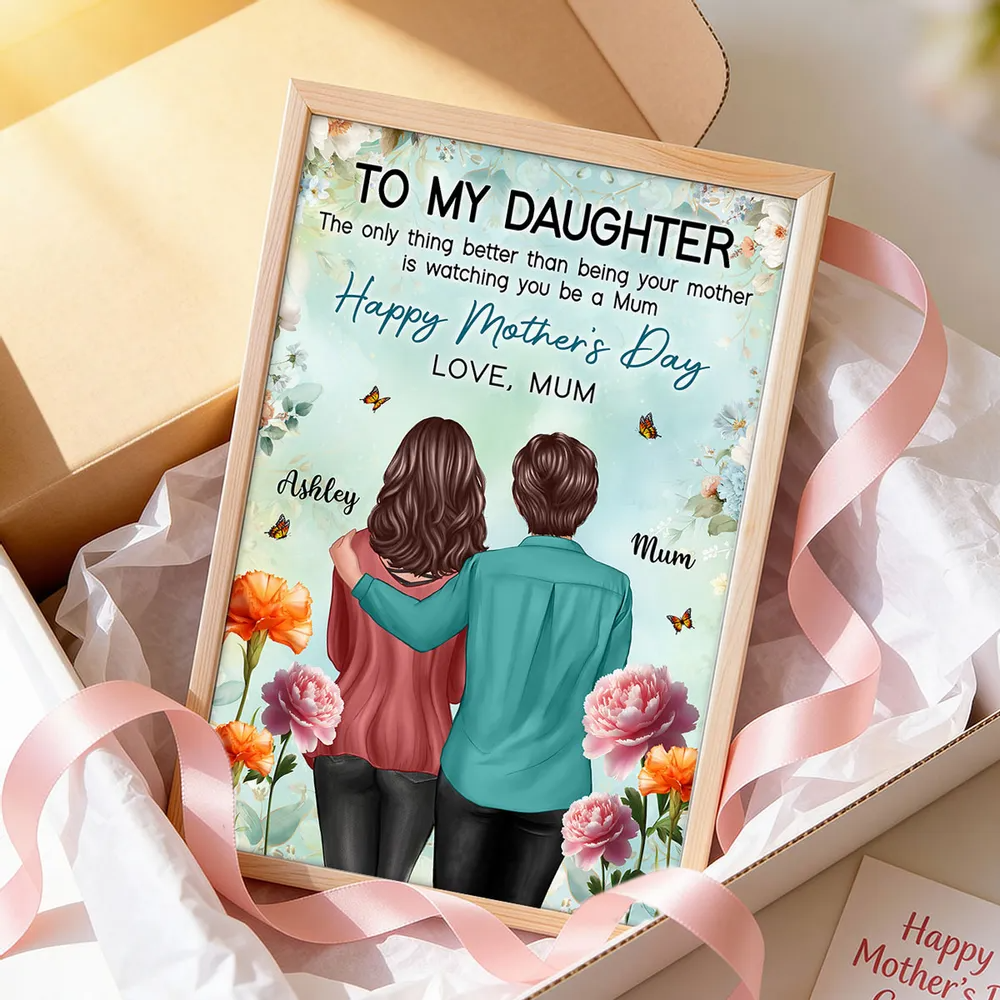 To My Daughter From Mum Birth Month Flower Happy Mother's Day Floral Green Tone - Personalised Poster - UK Mother's Day