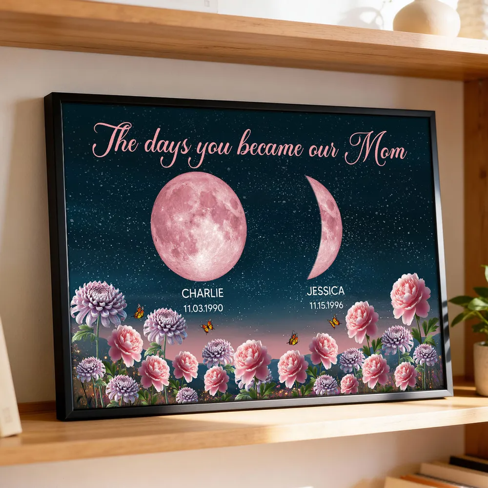 Birth Month Flowers The Day You Become Mum Grandma Custom Birth Moon Phase - Personalised Poster, Mother's Day Gift For Mum, Grandma
