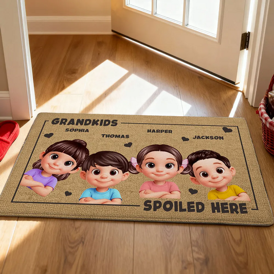 Grandkids Spoiled Here - Personalized Doormat - Gift For Grandma, Grandparents