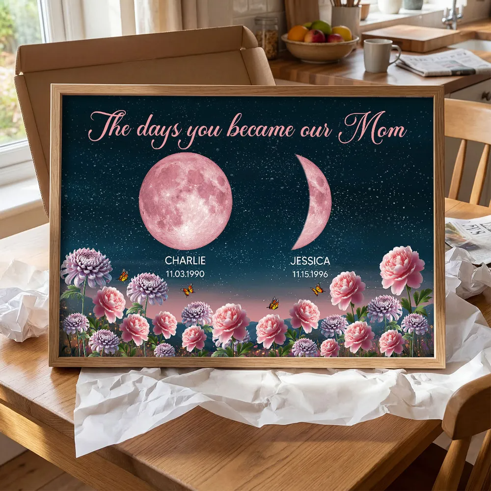 Birth Month Flowers The Day You Become Mum Grandma Custom Birth Moon Phase - Personalised Poster, Mother's Day Gift For Mum, Grandma