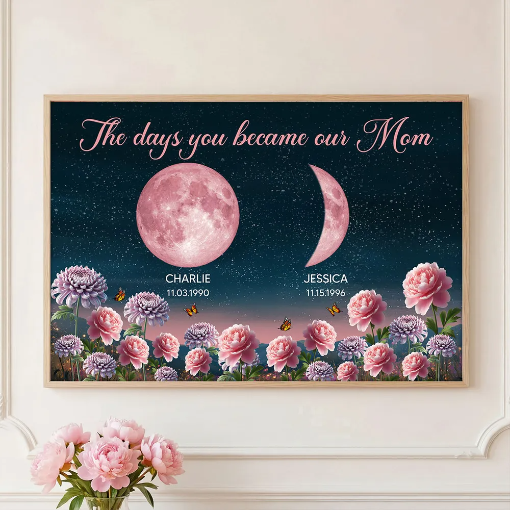 Birth Month Flowers The Day You Become Mum Grandma Custom Birth Moon Phase - Personalised Poster, Mother's Day Gift For Mum, Grandma