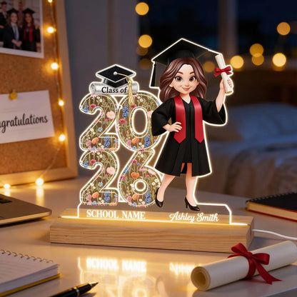 Class Of 2026 2027 Senior Floral - Personalized Acrylic Plaque LED Night Light - Graduation Gift For Graduates, Daughter