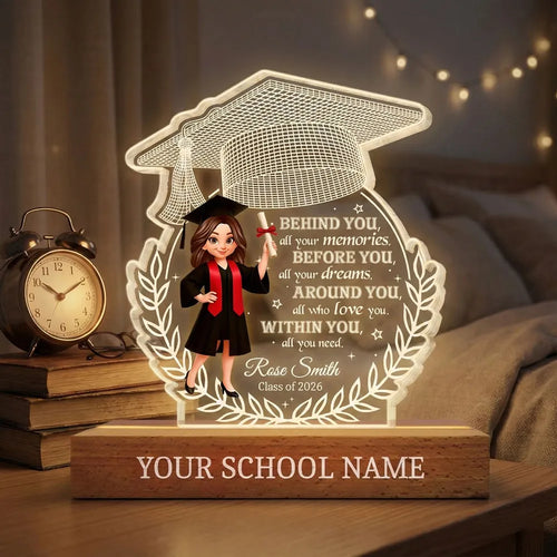 Class Of Graduation Year Senior Behind You All Your Memories - Personalized Acrylic Block Plaque LED Night Light - Gift For Graduation Day, Graduation Gift, Keepsake