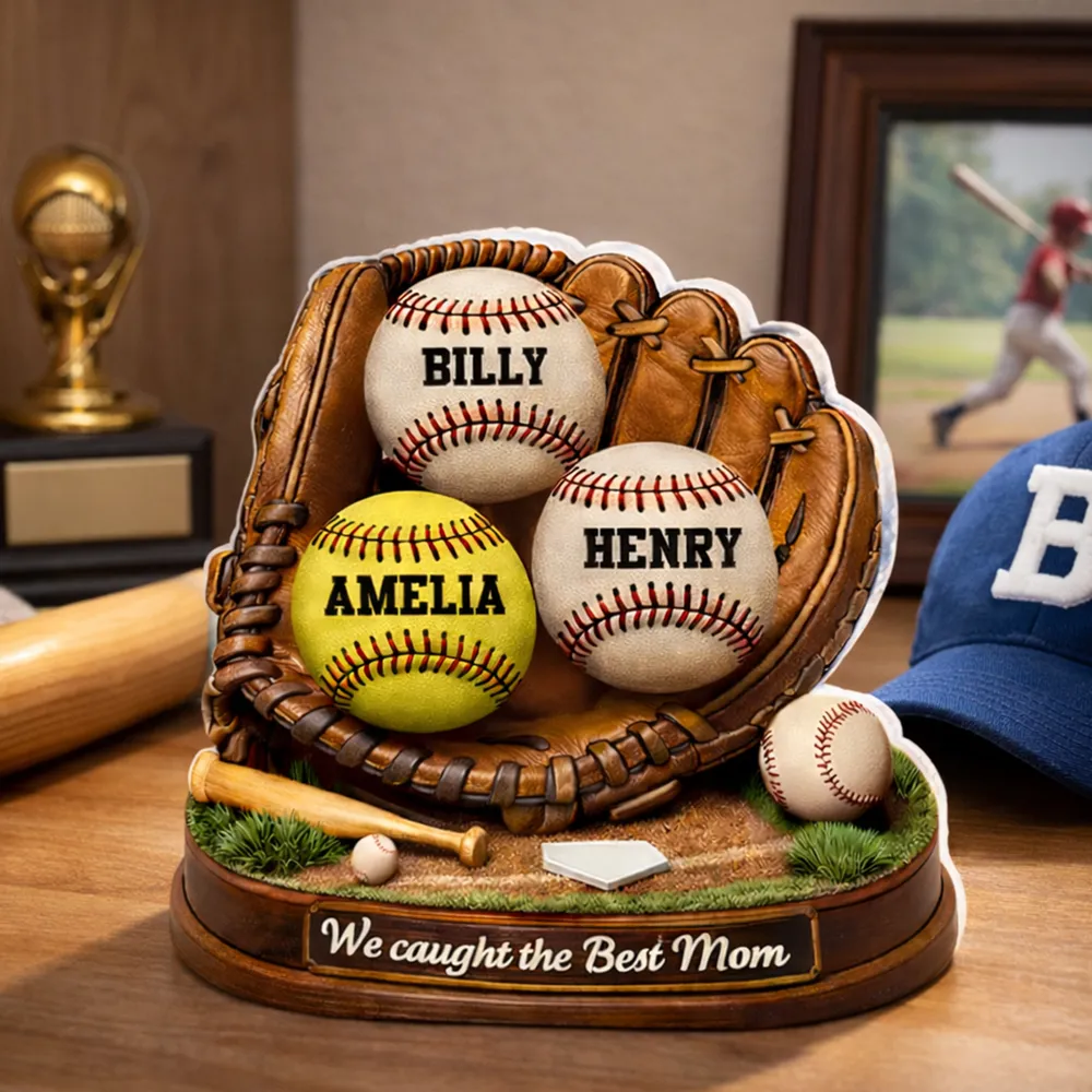 We Caught the Best Mom Baseball Softball - Personalized Acrylic Block Plaque - Heartfelt Gift for Mom