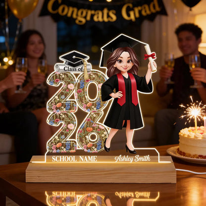 Class Of 2026 2027 Senior Floral - Personalized Acrylic Plaque LED Night Light - Graduation Gift For Graduates, Daughter