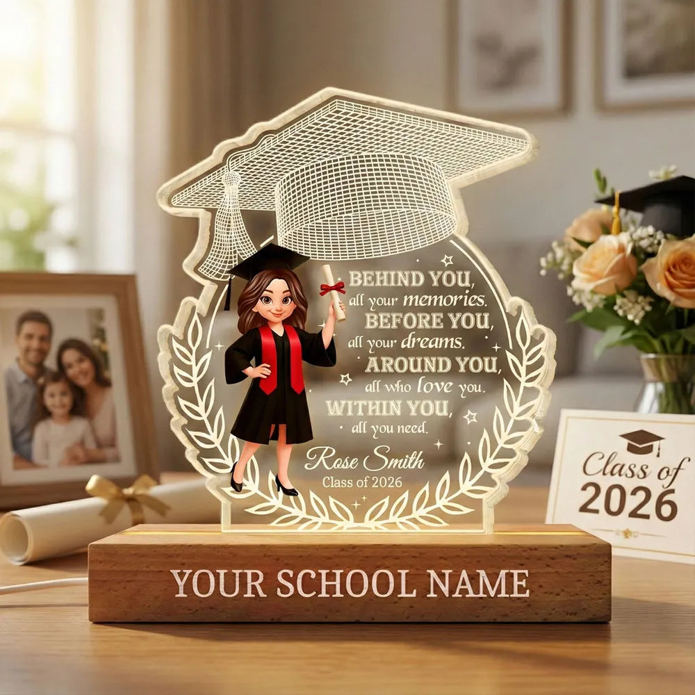 Class Of Graduation Year Senior Behind You All Your Memories - Personalized Acrylic Block Plaque LED Night Light - Gift For Graduation Day, Graduation Gift, Keepsake